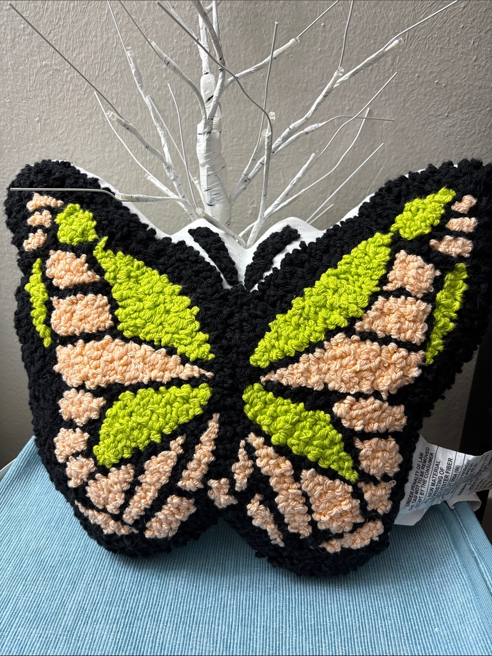 Handcrafted Black Butterfly Accent Pillow with Lime and Peach Detailing. NWOT💕